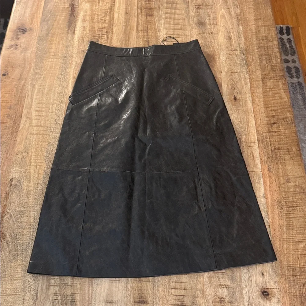 KOBI HALPERIN ZADIE SKIRT FAUX Brown Leather vegan Skirt Sz 4 NEW NWT